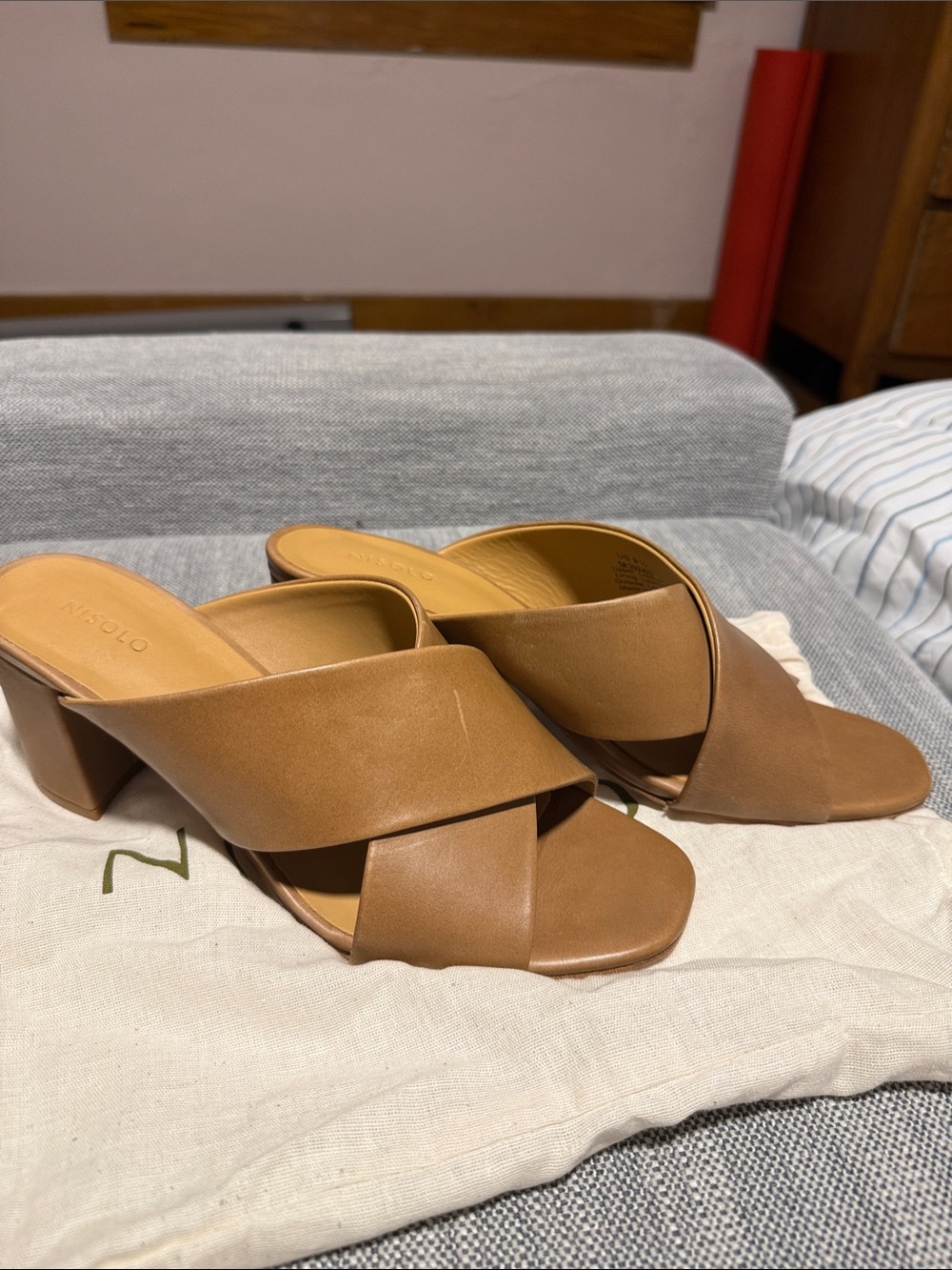Nisolo Leather Crisscross Block Heel Mules